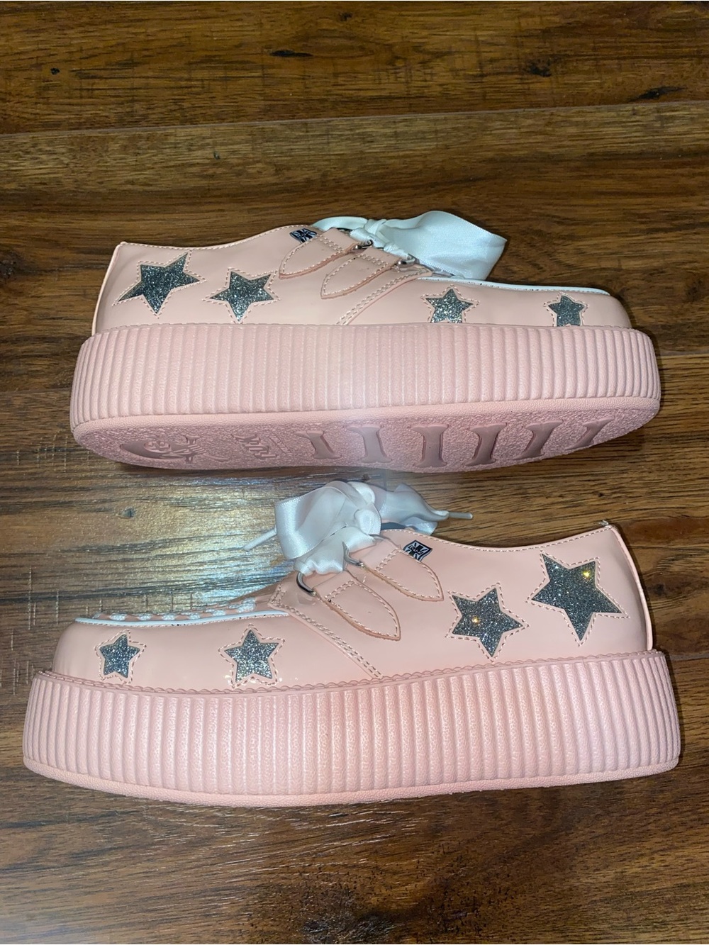Dolls Kill Pink Patent Platform Creepers with Satin Ribbon Laces - Picture 3 of 3